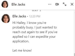 Another LinkedIn outreach strategy is to send a short and sweet follow-up message.
